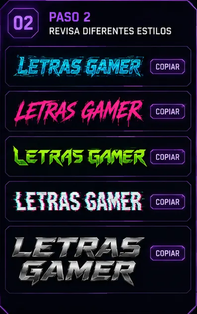 Elegir estilo de letras gamer