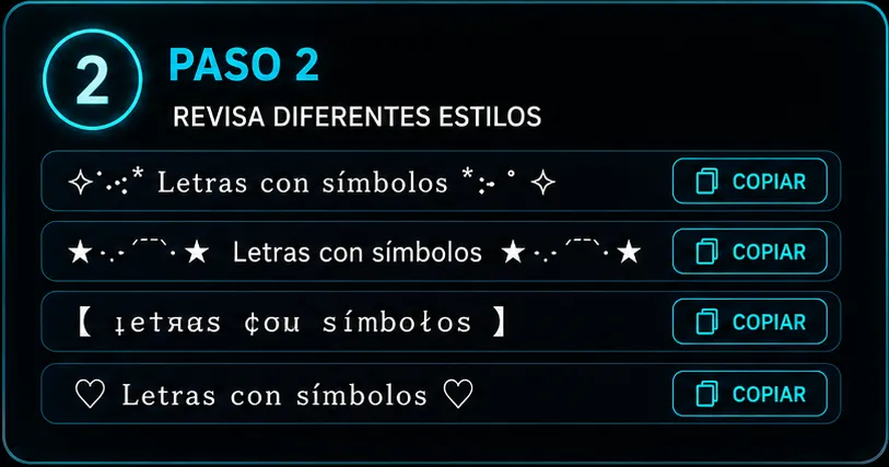 Explorar diseños creativos de letras con símbolos aesthetic