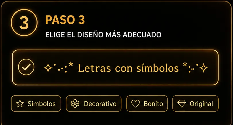 Seleccionar combinación favorita de letras y símbolos decorativos